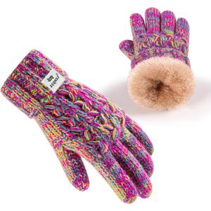 Kids Toddler Winter Warm Fleece Lined Gloves for Girls Boys, Thick Thermal Cute Knit Gloves for Cold Weather (Purple)