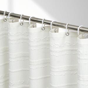 Extra Long Farmhouse White Shower Curtain Boho, 72 x 78 Cotton Blend Tufted Weave Waffle Stripe Textured Heavy Duty, Fabric Shower Curtain for Bathroom, Hotel