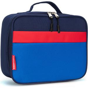 HawLander Insulated Kids Lunch Box Bag for Boys and Girls, with Side Bottle Holder, Navy-Blue