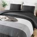 Andency Full Size Comforter Set,3 Pieces Black White Gray Patchwork Striped Comforter(79x90 Inch), Soft Microfiber Down Alternative Full Comforter Bedding Sets with Corner Loops
