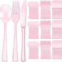 Minatee 150 Pieces Disposable Cutlery Set Plastic Silverware Heavy Duty Utensil Sets 50 Forks 50 Knives 50 Spoons for Home Office School Party Picnics Restaurant Outdoor Events(Pink)