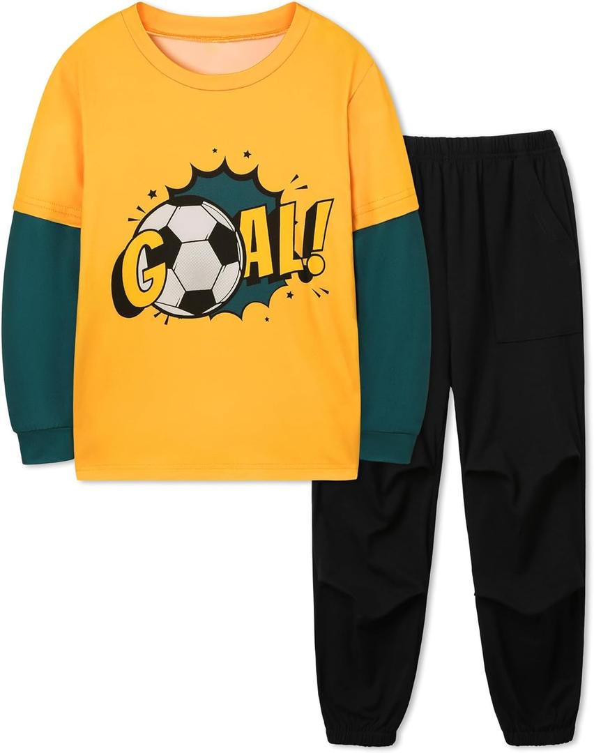 mikiumkee 5-6T Toddler Boys Clothes Long Sleeve T-Shirt Tops Sweatsuit Pants 2Pcs Fall Winter Toddler Boys 5-6T Outfits