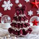 DIY Crochet Christmas Tree Kit | Handmade Crochet Christmas Tree Kit for Beginners, Handmade Holiday Decoration Set, Tree Bow Pearl Embellishment, Christmas PartyCrochet Decorations