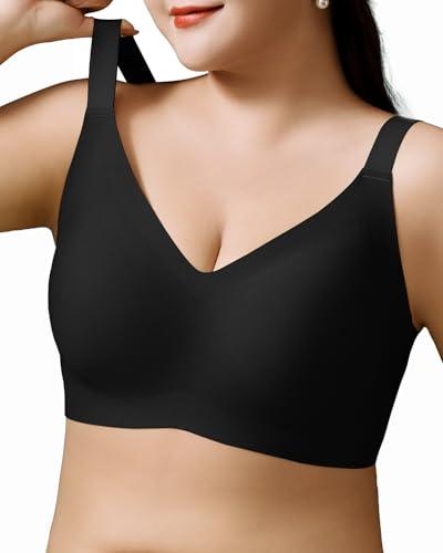 Airsong Minimizer Bras for Women Full Coverage Wireless Plus Size Seamless Bralette with Removable Pads Adjustable Comfort  70D, Black)