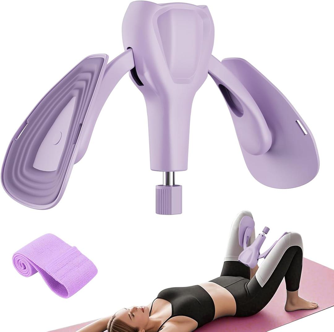 Pelvic Floor Exercise Devices 77 lb Adjustable Kegel Inner Thigh Exerciser and Hip Trainer Workout Equipment for Home Postpartum Recovery Women Men, with Band (Purple)