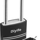 Diyife [Upgrade Version] Aluminum Padlock With Key - Waterproof Long Shackle Lock With 2 Keys for School, Gym Locker, Office, Fence, Outdoor and Indoor (Black)