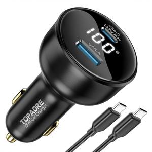 100W USB C Fast Car Charger with Display, PD3.0+QC Type C Car Charger Adapter with 100W USB C Fast Cable, Fast Charging for Laptops, MacBook Pro, iPad, iPhone 16/15/Pro Max, Galaxy S24/S23 Ultra Etc.