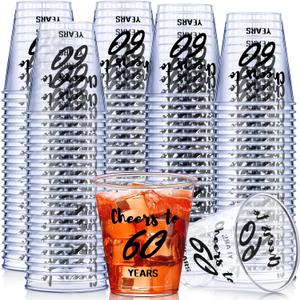 Zubebe 100 Pieces Cheers to Years Birthday Shot Glasses 2 oz Disposable Cups, Birthday Party Favors for Her and Him Women Men Anniversary Wedding Decorations(Cheers to 60 Years)