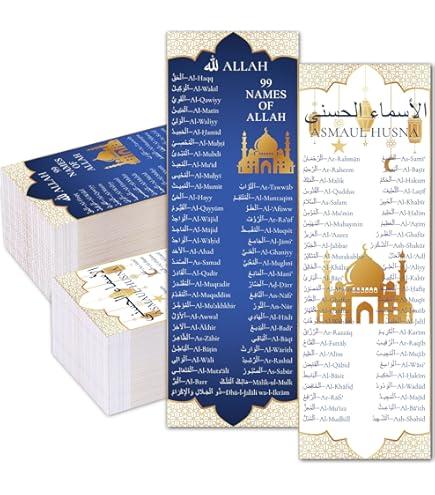 50 Pcs 99 Names of Allah Bookmark Muslim Islamic Quran Bookmarks Arabic English Reflecting on The Names of Allah Gifts for Women Men