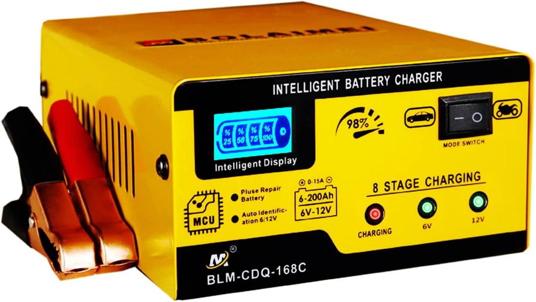 6V and 12V Car Battery Charger, 15A Smart Battery Trickle Charger Maintainer, Pulse Repair Deep Cycle Battery Charger Automotive Desulfator for Car Motorcycle Truck Boat Lawn Mower Lead Acid Batteries