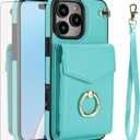 Asuwish Compatible with iPhone 16 Pro 6.3 inch Wallet Case Tempered Glass Screen Protector and RFID Blocking Ring Credit Card Holder Leather TPU Cell Phone Cover for i Phone16 i16 16Pro Women Men Teal