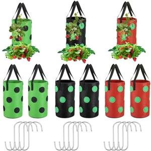 TANEMUDO 9 Pcs Upside Down Tomato Herb Planter Hanging Aeration Strawberry Grow Bags Plant Hanger Vegetable Planting Bags with Hooks Breathable Fabric Planter Bags for House