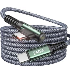 AINOPE 240W USB C to USB C Cable Fast Charging 15FT,Right Angle Fast Type C Charging Cable Fits iPhone 16 Pro Max Plus,iPhone 15,MacBook Air/Pro,iPad Pro,Samsung,Pixel,All Devices, Grey, 1 Pack (15FT, Grey)