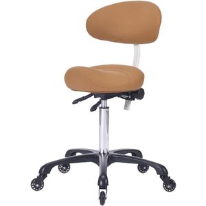 Ergonomic Rolling Saddle Stool with Back Support Professional Height Adjustable Swivel Chair for Drafting Salon Hair Massage Spa, in Camel