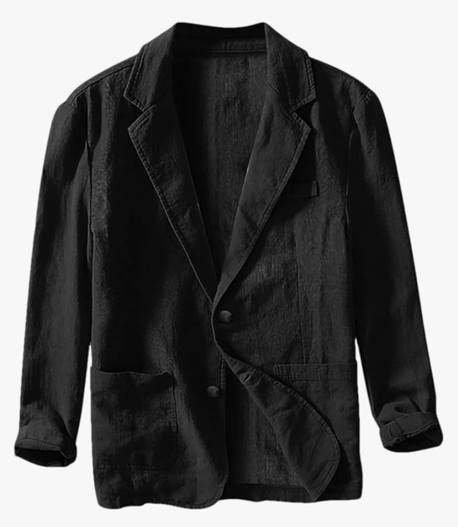 Men's Cotton Linen Blazer Solid Color Single Breasted Long Sleeve Lapel Suit Jackets Size M