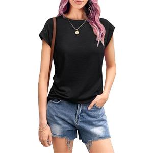 Short Sleeve Shirts for Women Crew Neck Tee - Fashion Summer Spring Cap Sleeve Tops for Women 2 pcs L