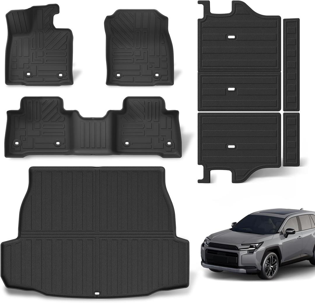 All Weather Floor Mats & Cargo Liner Set for Toyota RAV4 Hybrid 2026(Not for Limited with Subwoofer), TPE Custom Fit Floor Liners with Cargo Mat & Backrest Cover, Full Coverage Interior Protection