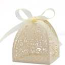 KPOSIYA Pack of 100 Laser Cut Rose Candy Boxes, Favor Boxes 2.5"x 2.5"x 3.1", Gift Boxes Bridal Shower Anniverary Birthday Party Wedding Favor (100,Beige)