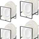 4 Pack Kitchen Plate Organizer for Cabinet, Space Saver Metal Dish Plate Storage Rack Upright Plate Dish Drying Racks Stand for Cupboard and Countertop, 2 Large & 2 Small Black