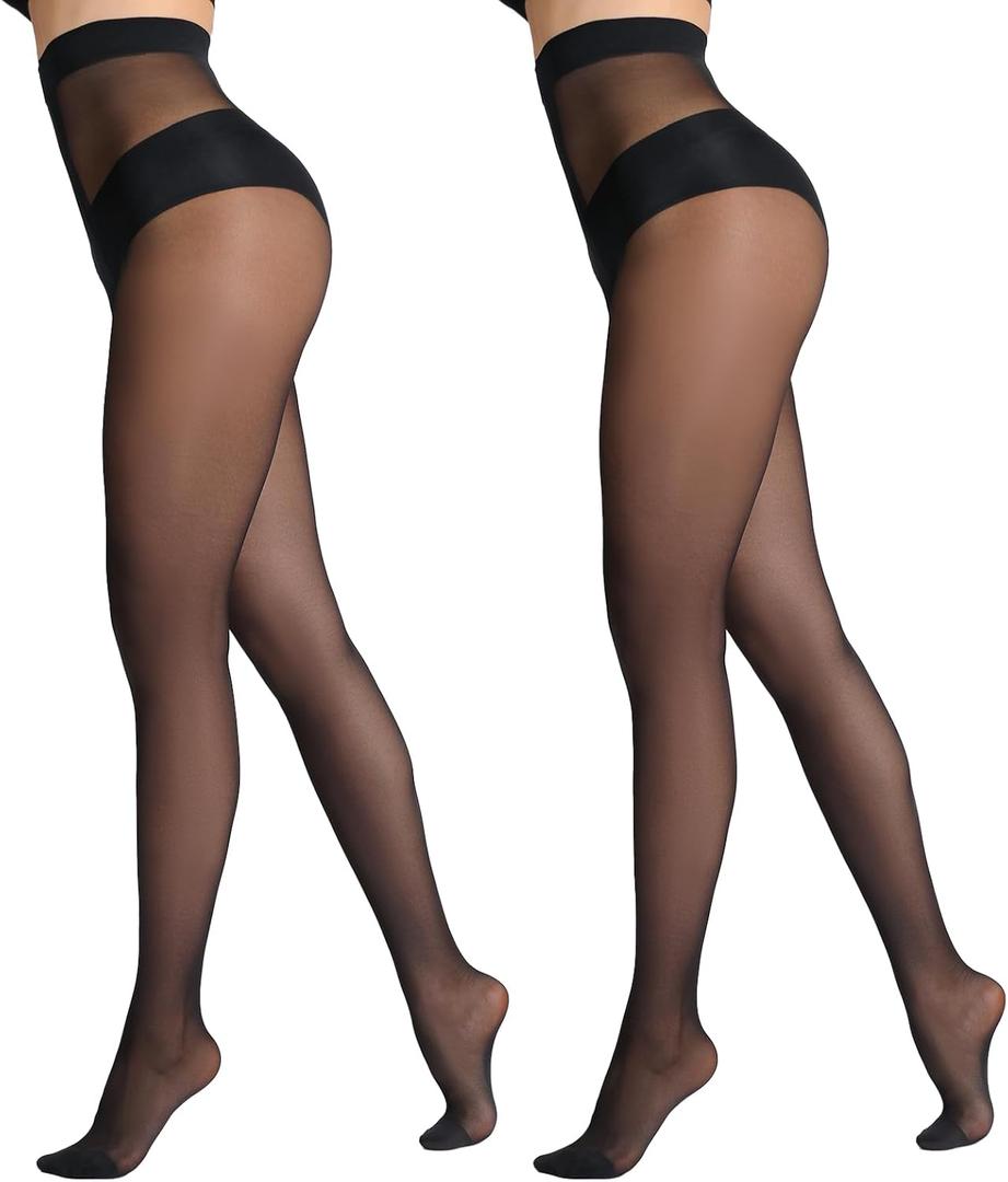 DancMolly Sheer to Waist Control Top Pantyhose, 2 Pairs Women's Tights T-Crotch, Everyday Office Wear, Medias de Mujer (X-Large, Black)