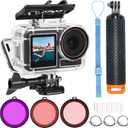 OKFUN 164FT/50M Underwater Waterproof Housing Case with 3Pack Filters for DJI OSMO Action 5 Pro Action 4 Action 3,Protective Dive Shell Monopod Floating Hand Grip Pole Stick Action Camera Accessory
