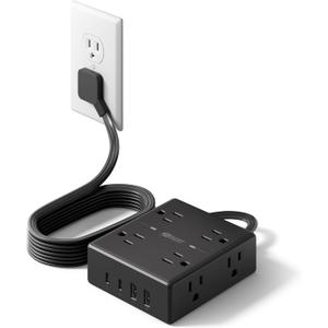 6Ft Extension Cord with Multiple Outlets, Flat Plug Power Strip Surge Protector, 8 Outlet 4 USB Ports (2 USB C), Wall Mountable, Desk Charging Station for Home Office, College Dorm Room Essentials