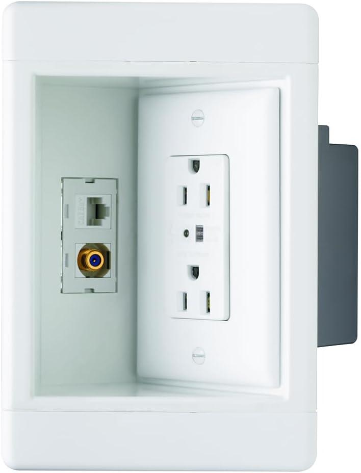 Legrand Pass & Seymour TV1WTVSSWCC2 1 Gang Recessed TV Box with Surge Protective and Low Voltage Kit, White (1 Count)