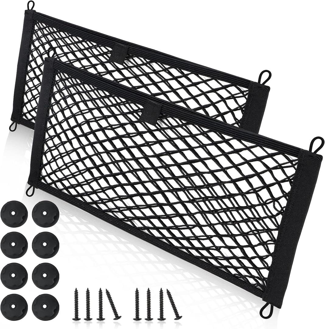 Small Cargo Net for Car Trunk Storage,2 Pack Elastic Mesh Net Pocket Organizer Pouch Bag,Stretchable Automotive Cargo Nets with 8 Pieces Mounting Screws and Hooks for RV,SUV,Boats,Home (21 x 9.8 inch)