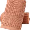 Pidada Hand Towels Set of 2 Striped Pattern 100% Cotton Absorbent Soft Decorative Towel for Bathroom (Burnt Orange)