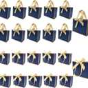 TKSBAG 100 Pack Navy Blue and Gold Gift Bags with Bow Handles, 6.43.15.1 In Small Thank You Bags Bulk for Birthday, Weddings, Baby Shower, Party Favors, Thanksgiving, Christmas