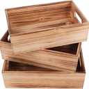 PHOENANCEE Wood Crates For Display,Rustic Crate Storage Decorative Boxes Set of 3,Wooden Nesting Box with Handles Farmhouse Container Basket Bin Home Decoration,Solid Pine,L+M+S