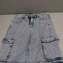 YEXPINE Women's Demin Cargo Shorts High Waisted Straight Leg Casual Jean Bermuda Shorts with Pockets Light Blue, 14