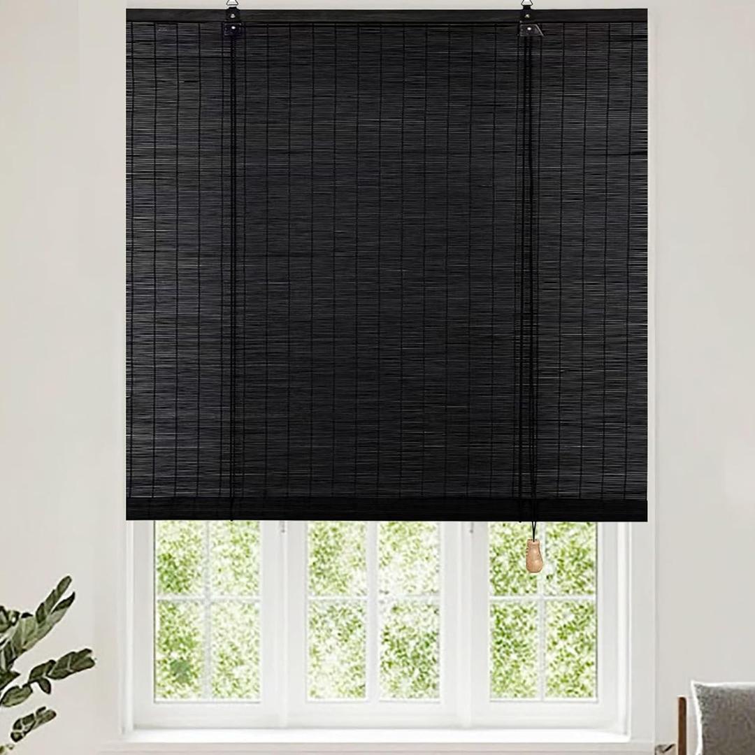 Bamboo Roll Up Blinds - Outdoor/Indoor Shades, Ventilation, Sun Protection and Breathability, for Patio, Porch - Black
