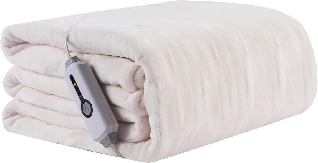 Electric Heated Blanket 72"x84" Full Size, Soft Coral Fleece with 4 Heating Levels and 10 Hours Auto-Off, Machine Washable, Cozy Plush Fabric for Home, White