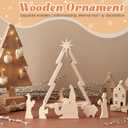10 Pcs Nativity Scene Set 12.8 Inch Rustic Wooden Christmas Tree Tabletop Decor Rustic Nativity Scene with Miniature Holy Family Figurines for Indoor Jesus Religious Home Christian Gifts
