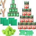 2 x 37 Pcs St. Patrick's Day Party Game Knockdown Can Set, 2 in 1 Bean Bag Toss and Slingshot Shooting Game with Metal Cans Bean Bags Slingshots Foam Balls for Family Gathering Carnival Party