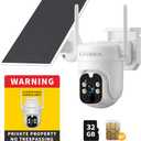 4G LTE Solar Security Camera - No WiFi Cellular Outdoor Camera with 2K Color Night Vision, PIR Motion Detection, 2-Way Audio, Siren Alarm, 360 Live View, SIM Card & 32GB SD Card Included