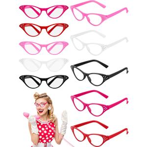 Dunzy 10 Pairs Cat Eye Rhinestone Glasses Retro 50s 60s Old Lady Glasses Carnival Sock Hop Party Decorations (Classic Color)