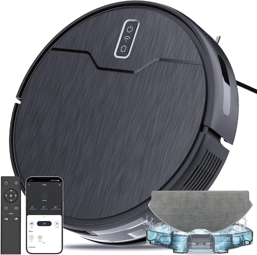 Robot Vacuum and Mop Combo, Robot Vacuum Cleaner, 6 Cleaning Modes, Large Capacity Water Tank Dustbin, Self-Charging, WiFi/App/Alexa, Ideal for Hard Floor, Carpet, Pet Hair (Grey-1)