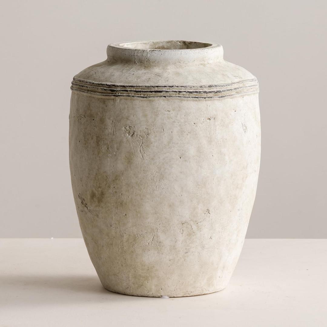 Large Ceramic Flower Vase, Rustic Farmhouse Terracotta Vase for Home Decor, Decorative Pottery Vases for Table Centerpiece, Living Room, Bookshelf, Bedroom, Kitchen, 10.4" (Large)