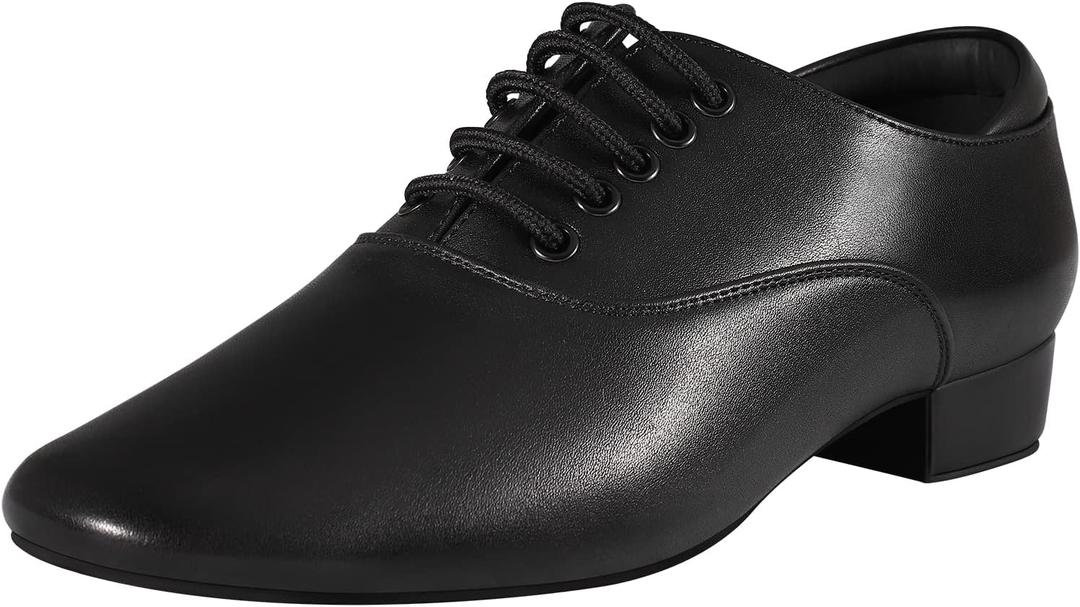 Black Ballroom Dance Shoes Leather Character Shoes for Men's Salsa Latin Tango Dancing, Black 13 M US