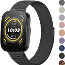 AK Metal Band for Amazfit Bip 5 / GTR 4 Bands - 22mm Stainless Steel Mesh Loop Magnetic Strap for Women & Men (Black)