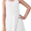 Haloumoning Girls Sleeveless Tennis Dress Kids Racerback Golf Dress School Sports Dresses Outfit with Shorts Pockets White 150