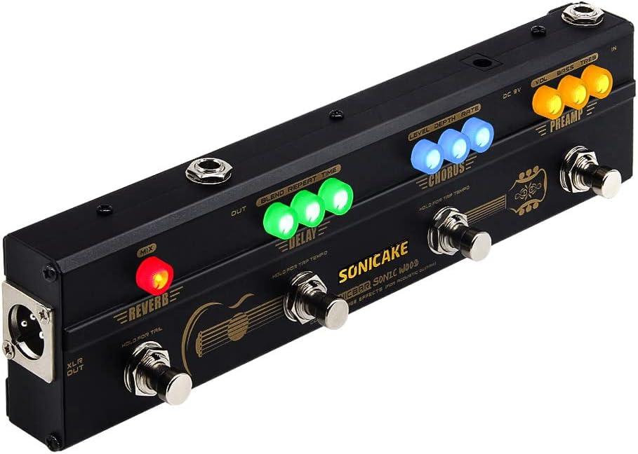 SONICAKE Acoustic Pedal Guitar Effect Acoustic Pedal Multi Effects Preamp Chorus Delay Reverb Acoustic Guitar Pedal Sonic Wood with XLR Output
