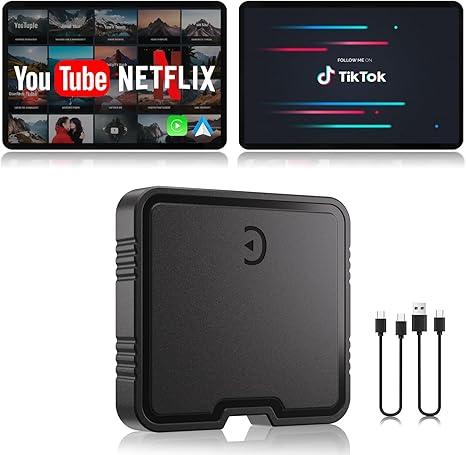 Wireless Carplay Adapter with Netflix YouTube TF Card Plug & Play, Wireless AI Box Car Play Adapter & Android Auto Dongle Easy to Setup, Fits for OEM Wired CarPlay Cars