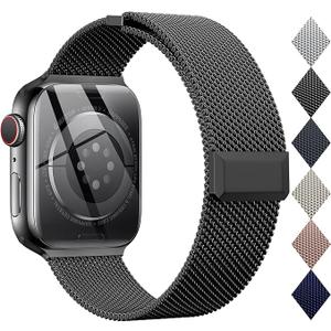 Compatible with Apple Watch Band 44mm 45mm 46mm Series 10 11 49mm, Stainless Steel Mesh Loop Magnetic Clasp Bands for iWatch Series 9 8 7 6 5 4 Ultra SE3 2 Women Men - 49/46/45/44mm Black