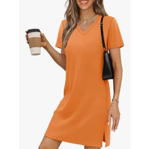 RUMIA Summer Casual Dresses for Women 2025 Vacation Dress V-Neck Short Sleeve Split Hem Beach Sundress 2XL