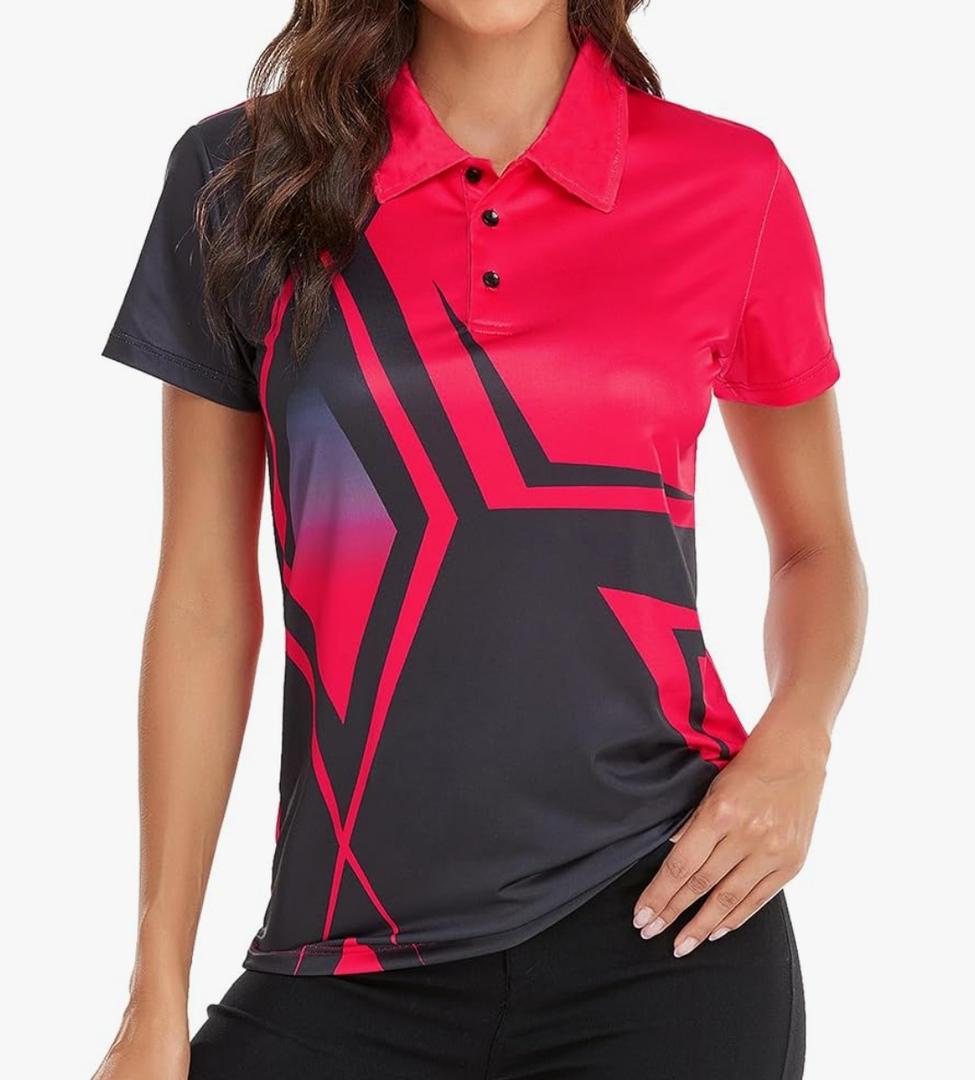 Little Beauty Women's Golf Polo Shirts Short Sleeve Moisture Wicking Tennis Athletic Shirt with 3 Button, XL