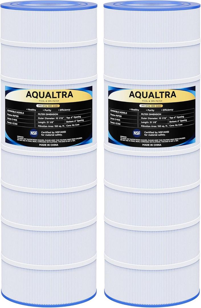 AQUALTRA Pool Filter Compatible with CC150, PAP150, CCRP150, PAP150-4, Ultral-C4, PP-C4, C-9415, R173216, FC-0687, 150 sq. ft. 31 1/8" x10 1/16" 2 Pack