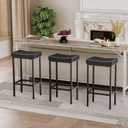 HOOBRO Bar Stools,Set of 3 Bar Chairs, Counter Height Bar Stools, Saddle Stools, Set of 3 Kitchen Stools, 24.8" Barstools, 2.4" Thick Upholstery, for Kitchen, Dining Room, Cafe, Black BB10BYP301